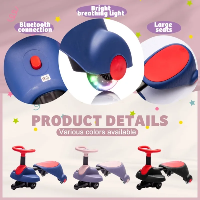 6V Kids Ride On Electric Wiggle Car,Flashing & Shock absorbing PU Wheels For Effective Floor Protection,Steering Wheel