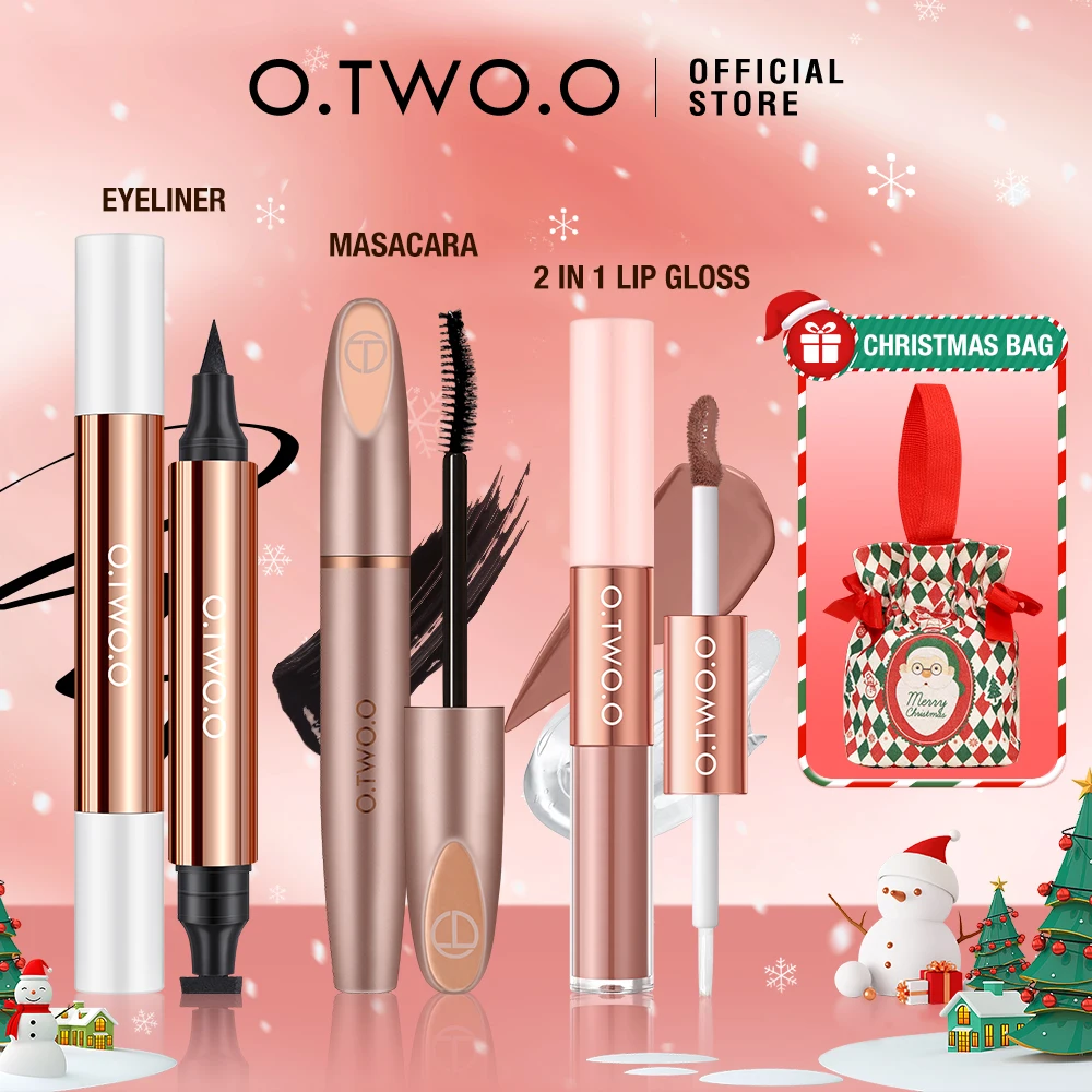 O.TWO.O 4 pezzi Set di trucco natalizio Liquid Eyeliner Stamp Mascara Extension ciglia Waterproof Matte Lipstick Lip Coat Set regalo