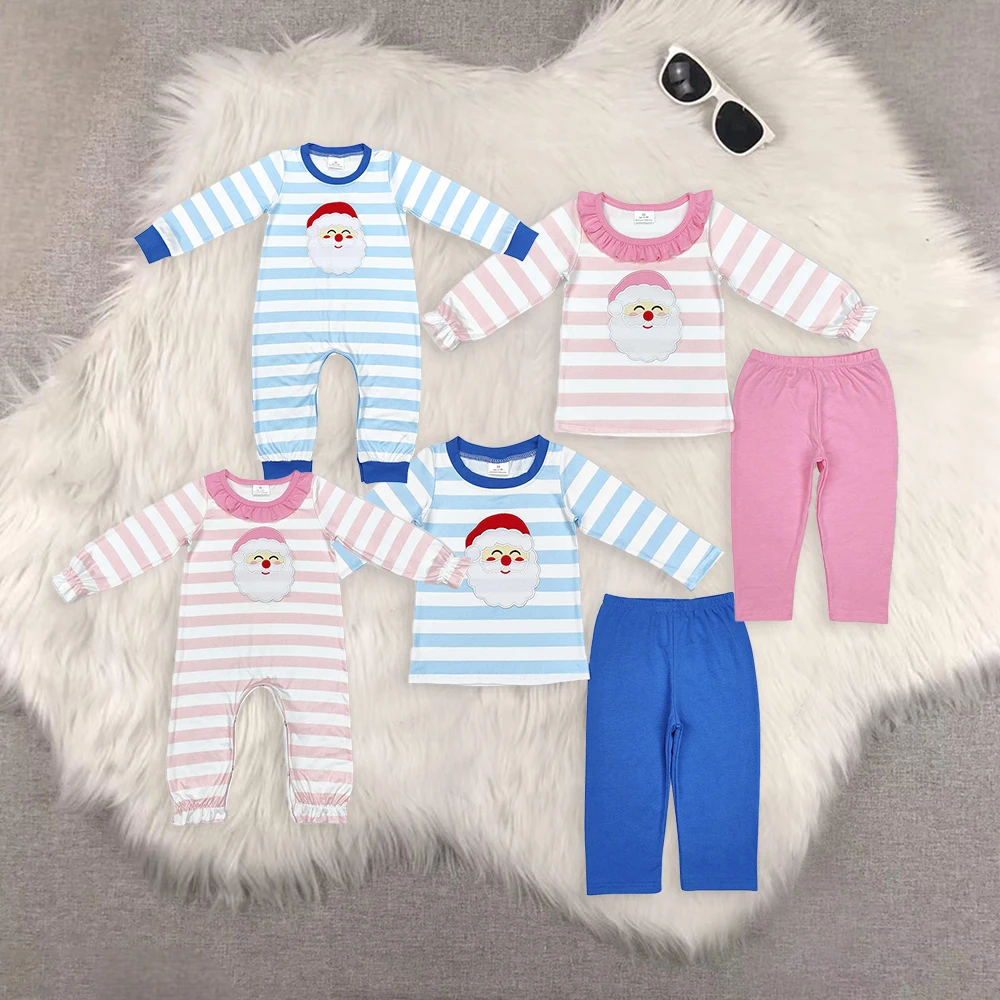 LR1661 Boutique baby rompers kids clothes boys Embroidered Santa Claus long sleeve romper Wholesale Summer baby girl clothes