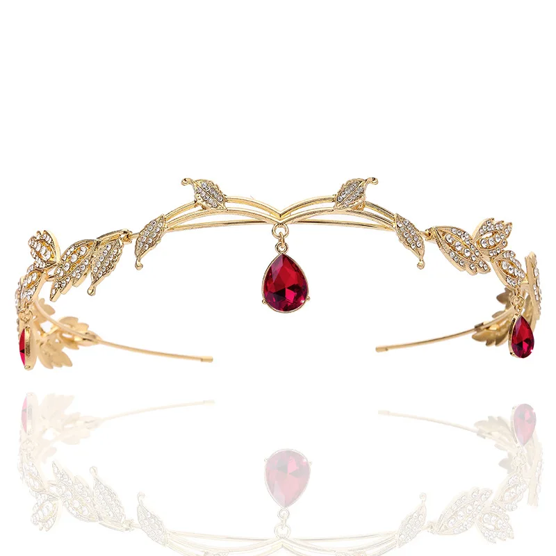 

Elf Crown Leaves Water Drop Dot Diamond Bridal Forehead Ornament Super Immortal Escape Princess Hairband Retro Water Diamond Hai