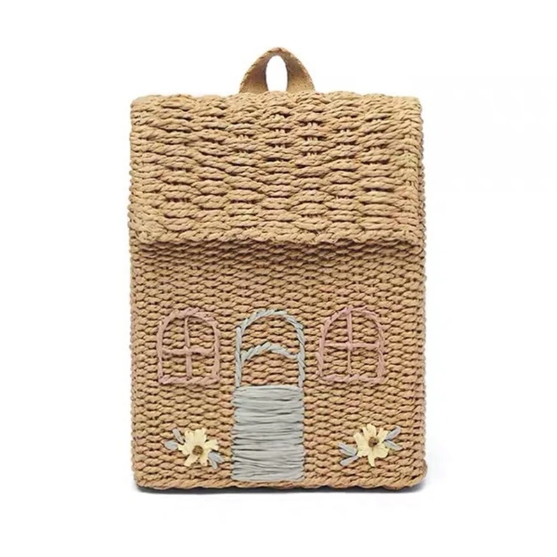 Double-Shoulder Straw Woven Bag Children's Backpack Straw Woven Bag Student School Bag With Hand-Carrying Woven Backpack