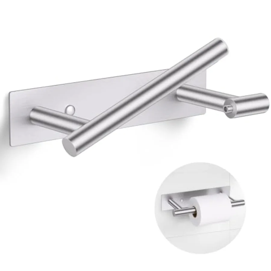 

Brushed Nickel Toilet Paper Holder Adhesive or Screw Toilet Roll Holder Wall Mount SUS304 Stainless Steel Double Post Pivoting