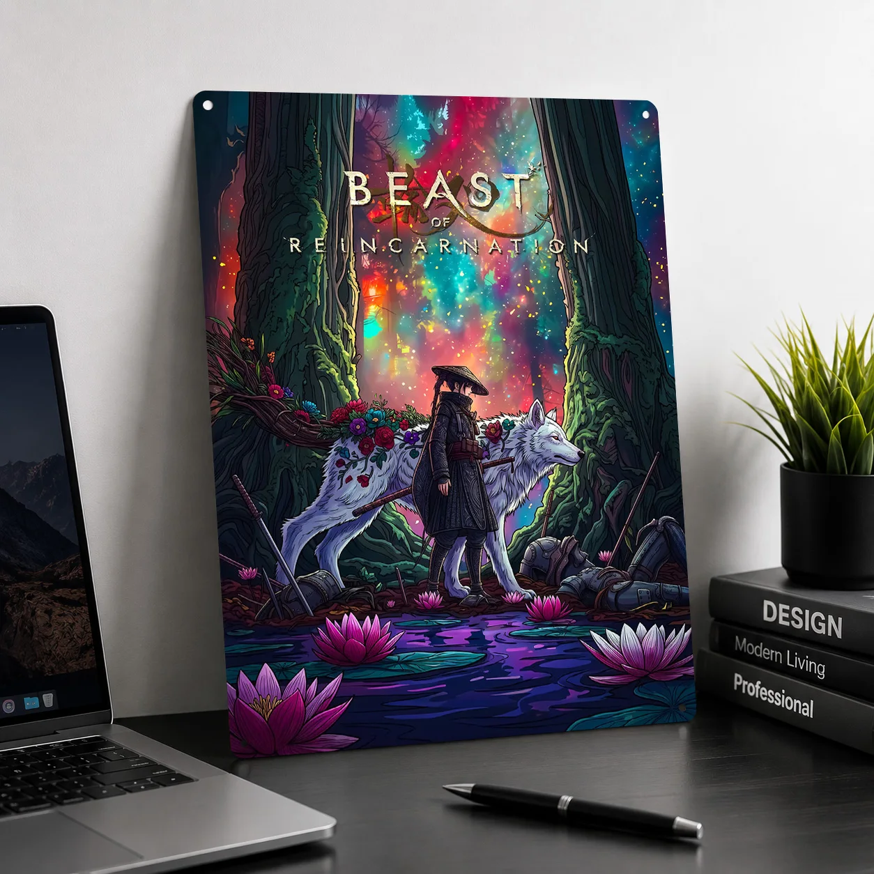 Beast of Reincarnation Fantasy Art 3D Texture Metal Poster Customized Wall Art Tin Sign Gift for Mancave Decoration Home House