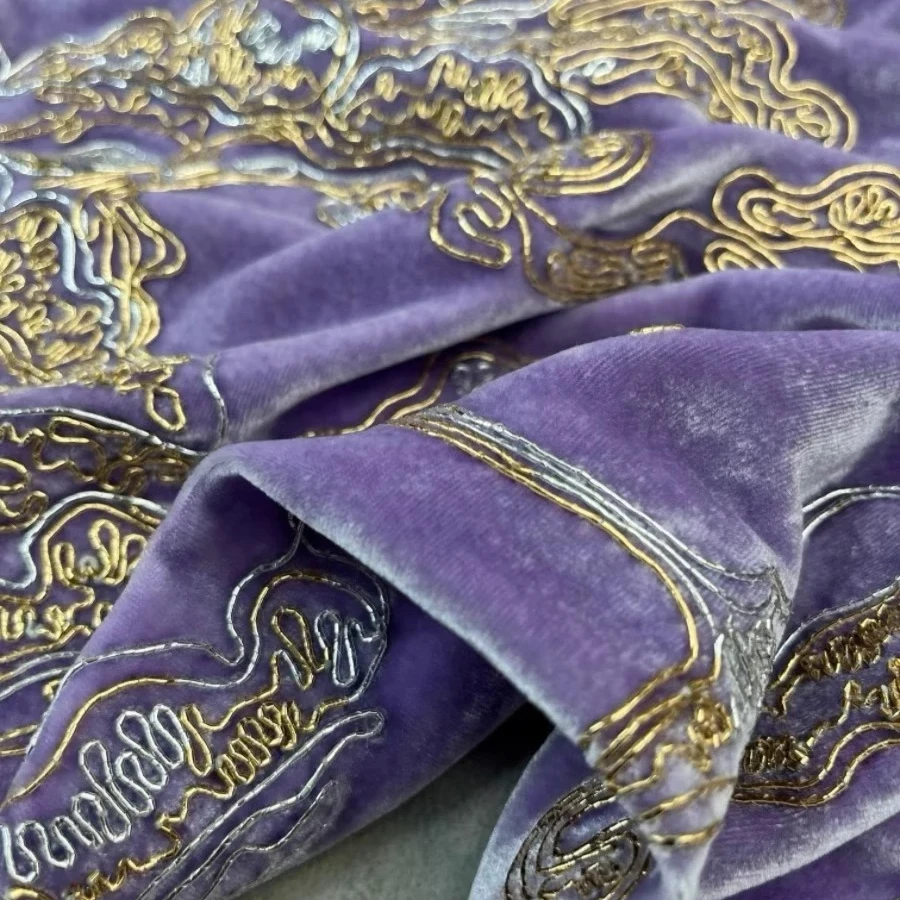 

135CM Wide Embroideried Purple Velour Silk Fabric for Spring Autumn Dress Skirt Jacket Velvet Fabric for DIY Sewing R2010