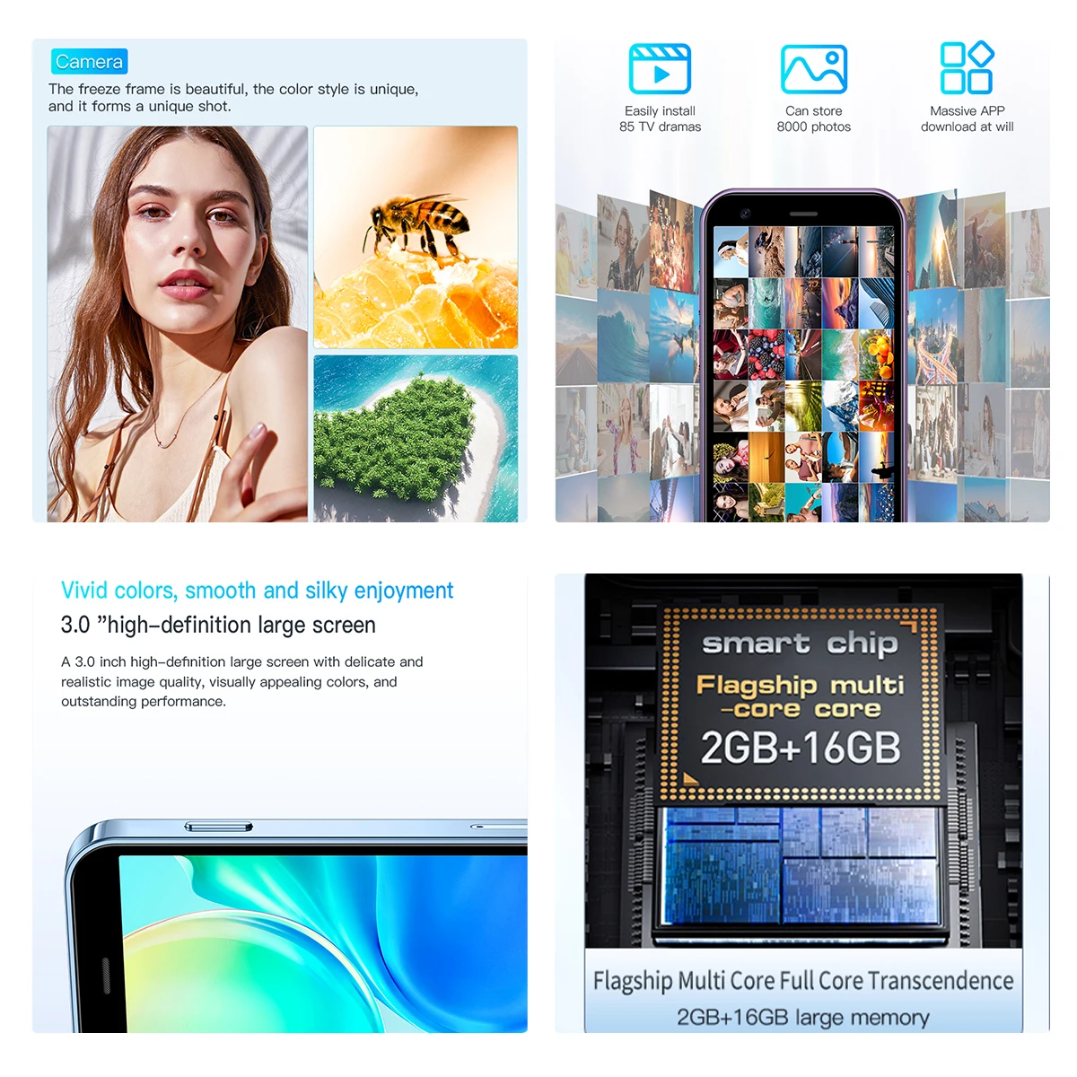 SOYES XS15 Mini smartphone Android de 3,0 polegadas, telefone Dual SIM 3G, 2 GB de RAM 16 GB de ROM, telefone pequeno compacto