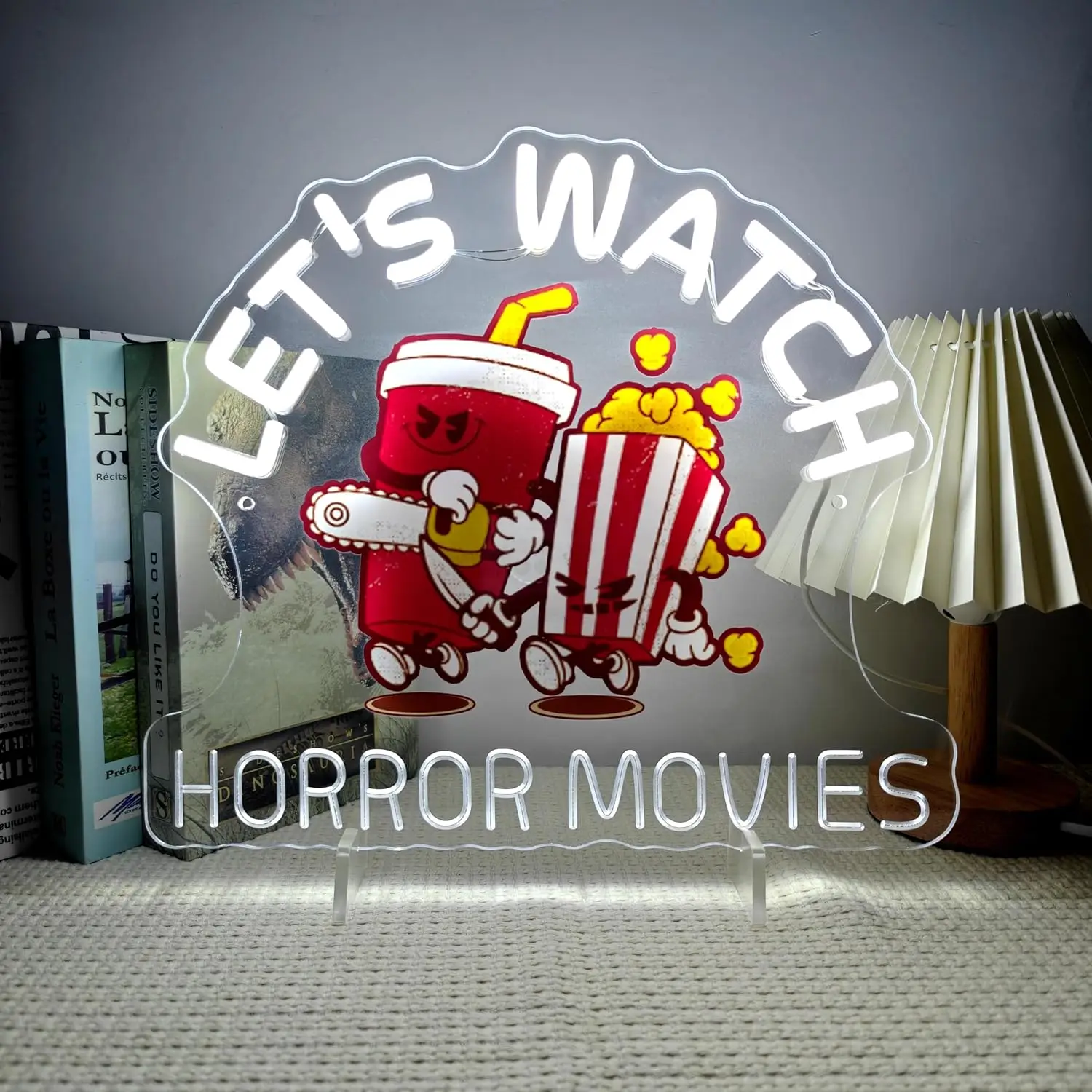 Let's Watch Horror Movies Neon Sign USB LED Light Wall Decor Home Theater Movie Room Bedroom Spooky Themed Wall Art Gift Lamp