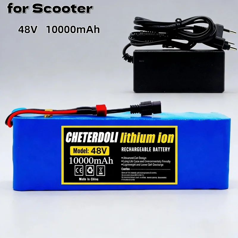

High Capacity 48V 10Ah 13S3P Rechargeable Li-ion Battery with 54.6V Charger XT60 for Bafang 1000W Scooter Conversion Kit