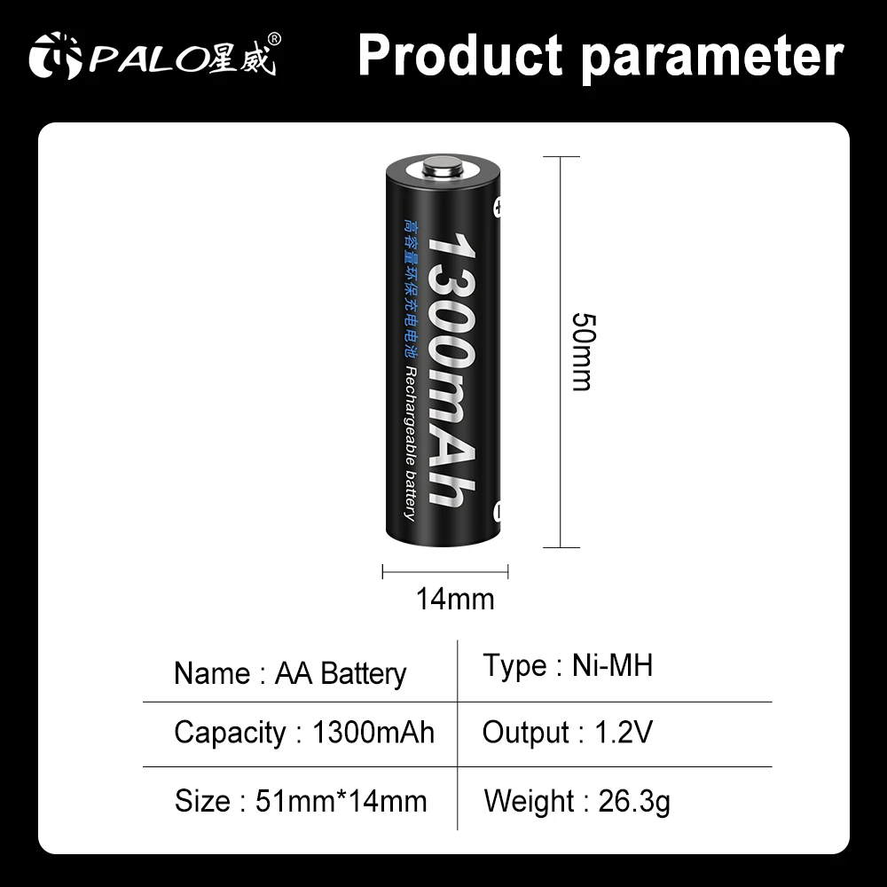 PALO AA Rechargeable Battery NiMH 1.2V 1300mAh Ni-MH 2A Bateria low self discharge AA Batteries for Camera Toys + Battery Case