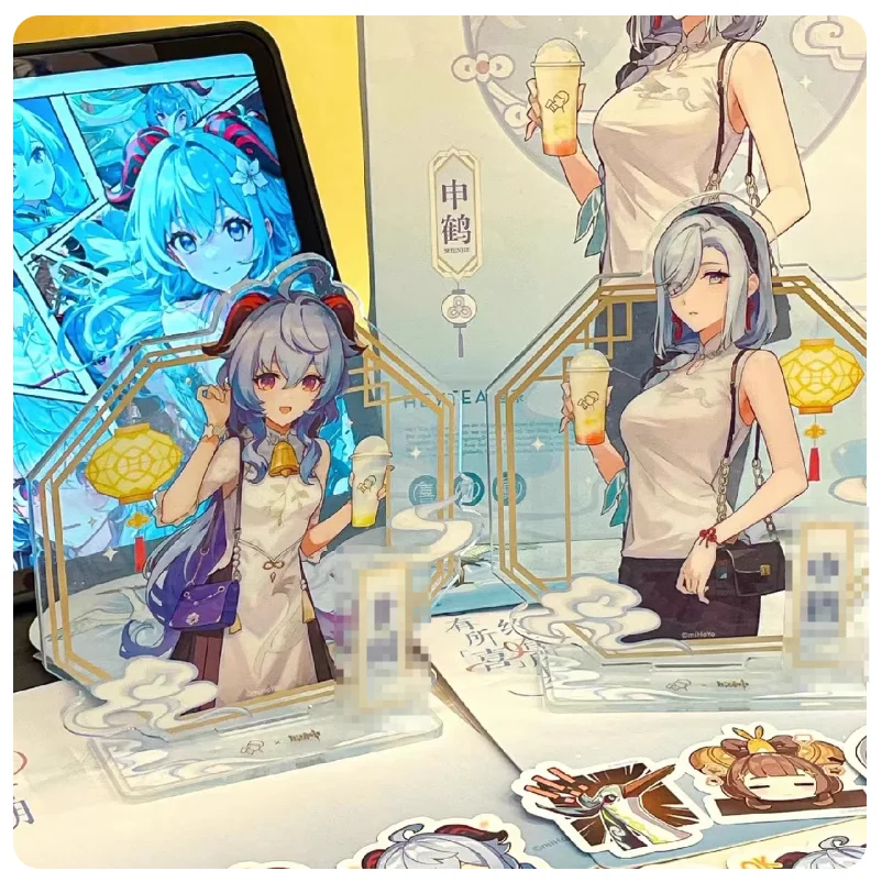 

Аниме Genshin Impact HEYTEA Linkage Shenhe Ganyu, половина тела, одна вилка, акриловая подставка, фигурка, модель, тарелка, декор для стола, подарок