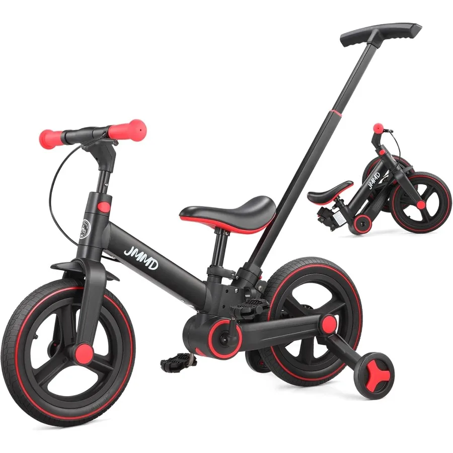 

6 in 1 Foldable Push Bike with Training Wheels Pedals Brakes Kickstand for Toddlers 18-60 Months Safe and Adjustable Balance Bi