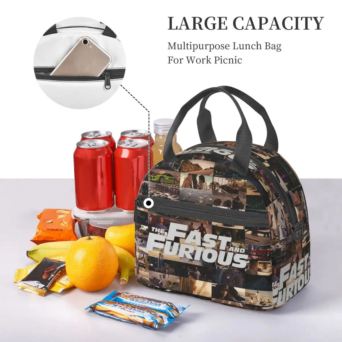 Fast And Furious - Legends - Tribute Lunch Bags Insulated Bento Box Portable Lunch Tote Picnic Bags Thermal Bag for Woman Girl