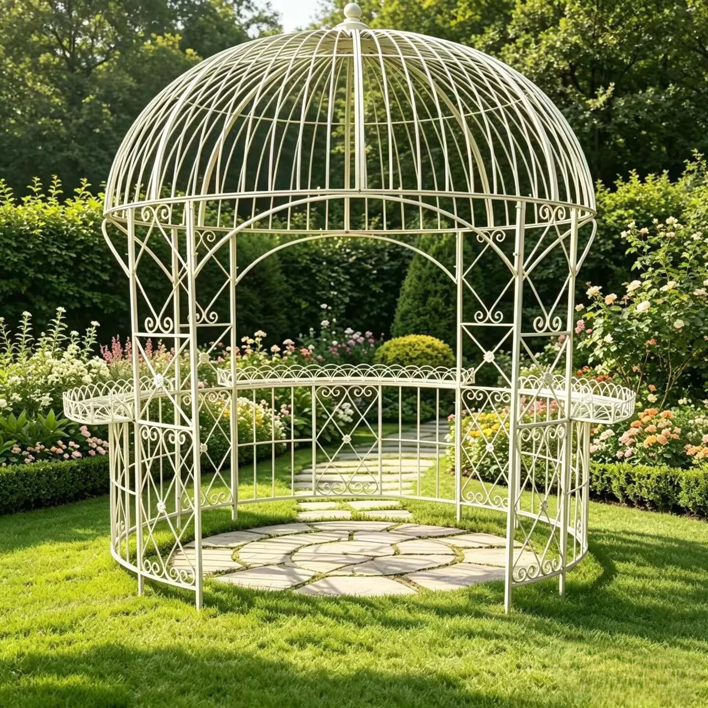 Foreign order retro old bold iron wrought iron flower stand outdoor courtyard round pavilion yurt iron wire flower stand