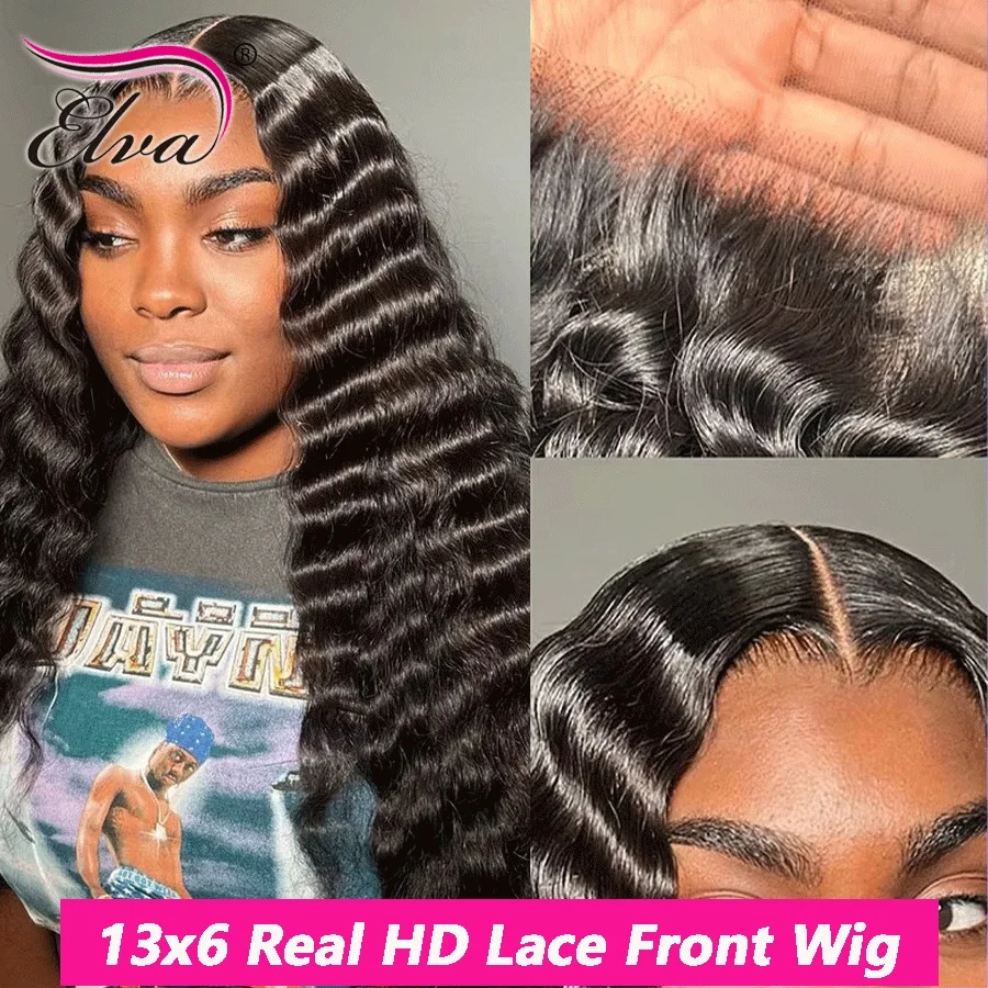 

Elva Skinlike Deep Wave 13*6 HD Lace Frontal Wig Human Hair Wigs Pre plucked Curly 5*5 6*6 7*7 HD Lace Closure Wigs For Women