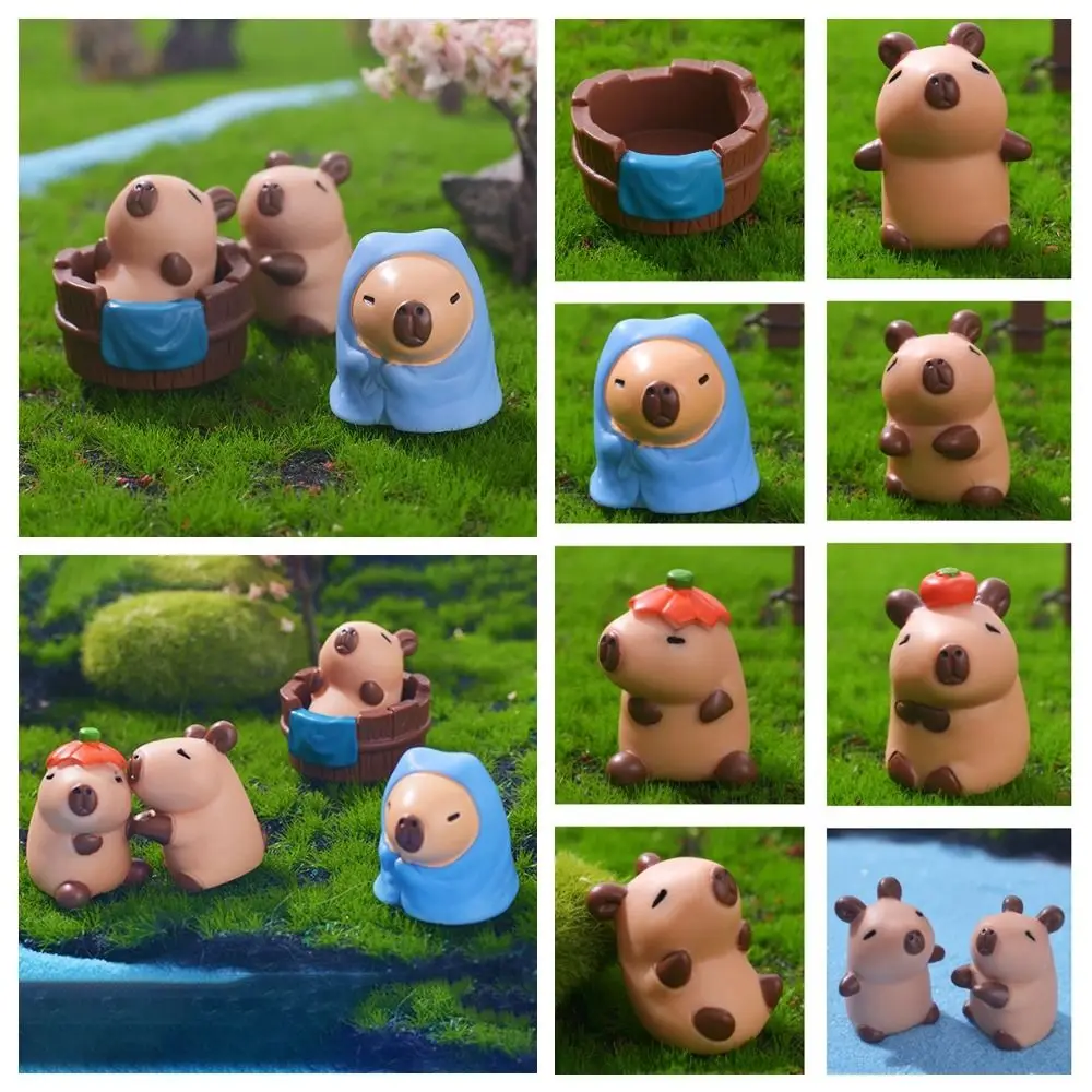 Resin Cartoon Capybara Statue DIY Brown Miniature Capybara Figurines Accessories Bonsai Mini Animals Figurine Party Festival