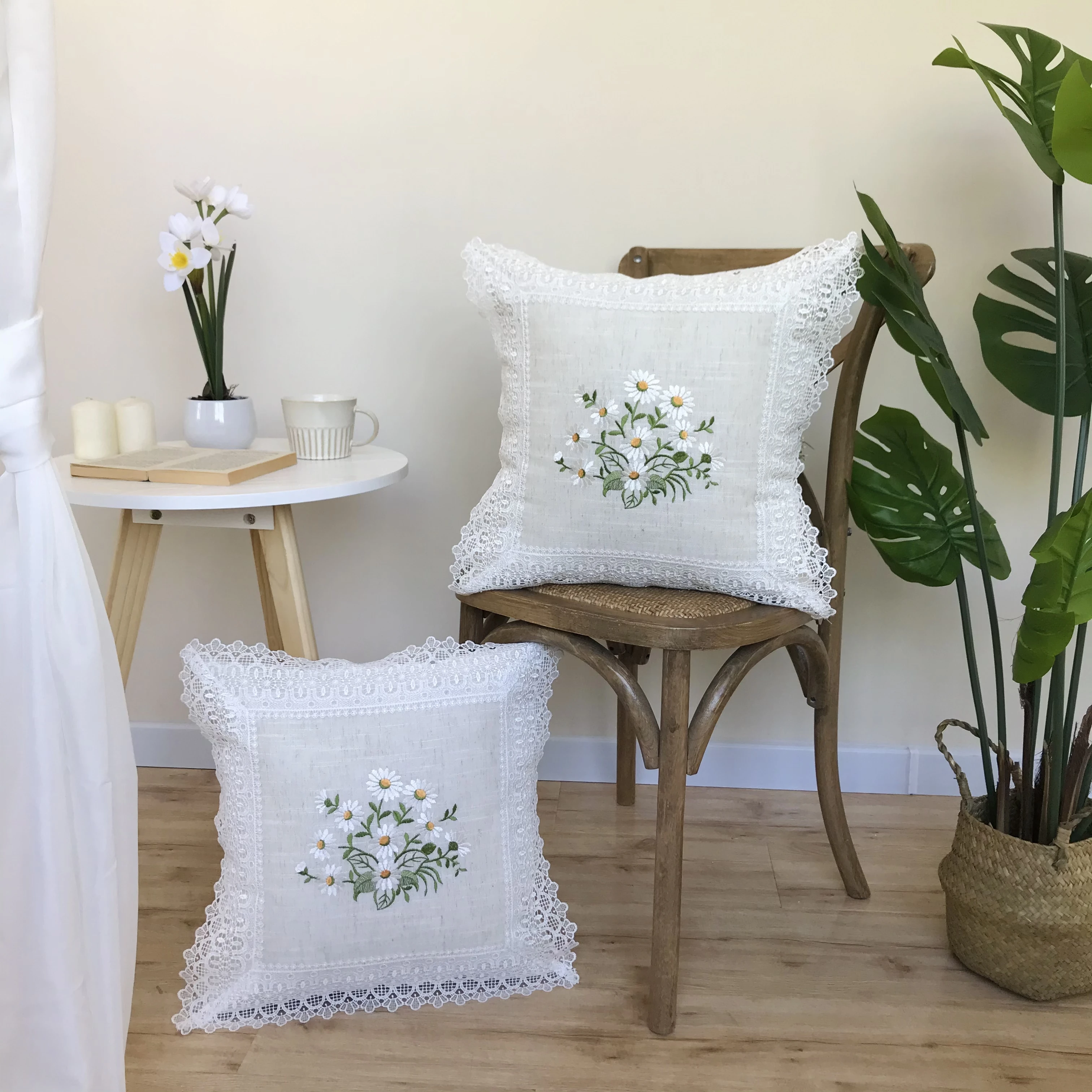 

Elegant Pillow Case for Sofa Fashion Flower Embroidery Bedside Back Cushion Lace Pillow Case Sofa Cushion Cover