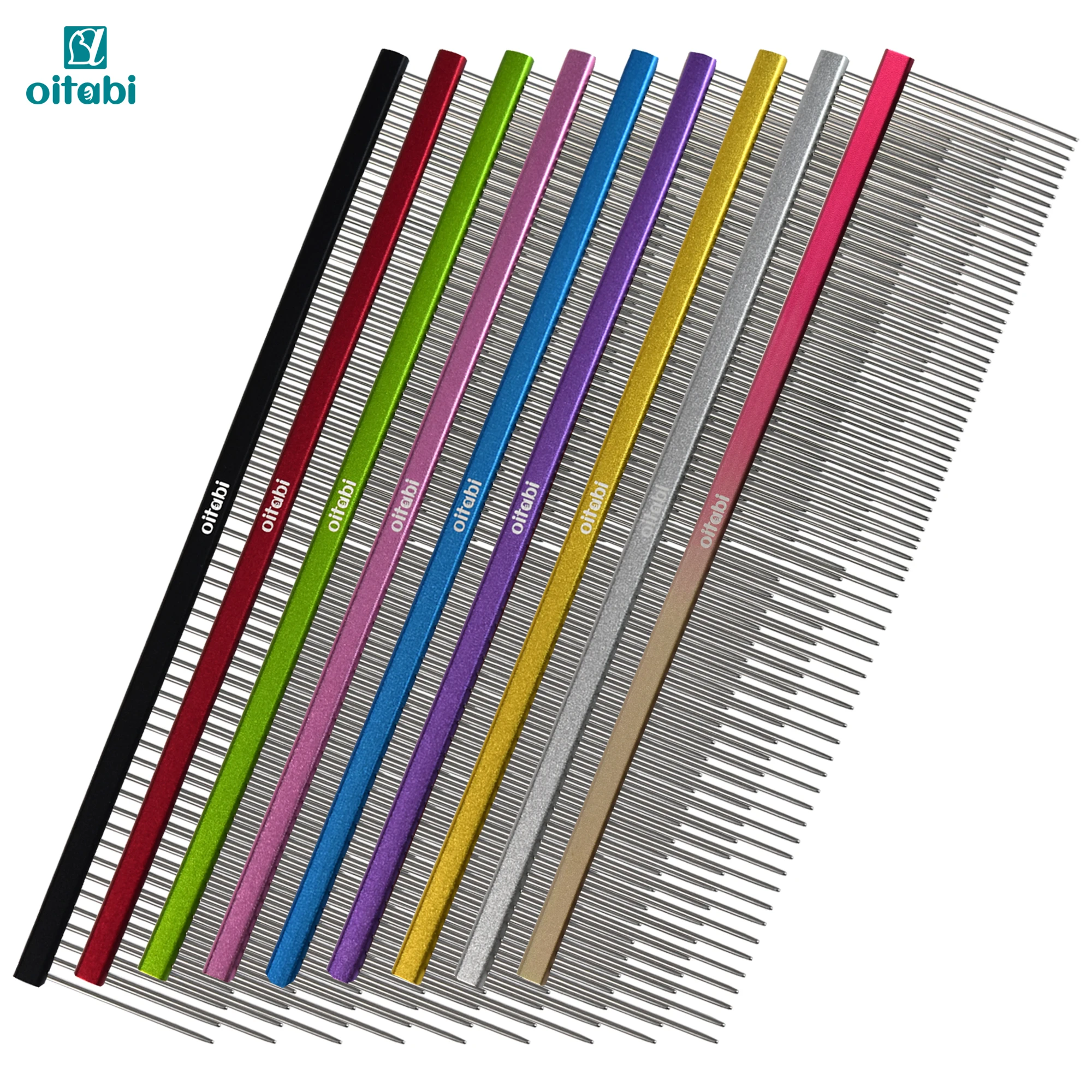 Oitabi Haustierkamm, Edelstahl-Kamm mit langen Zähnen für Hunde und Katzen, Haustierhaarkamm für die Pflegeset zu Hause, entfernt Knoten, Matten und Verwicklungen