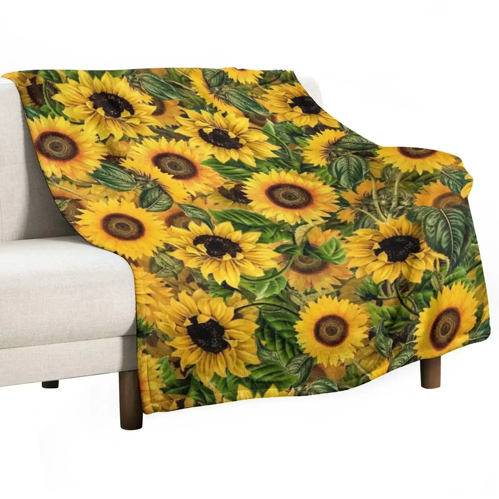 

Vintage Sunflowers Pattern Throw Blanket Luxury Designer Summer Blankets