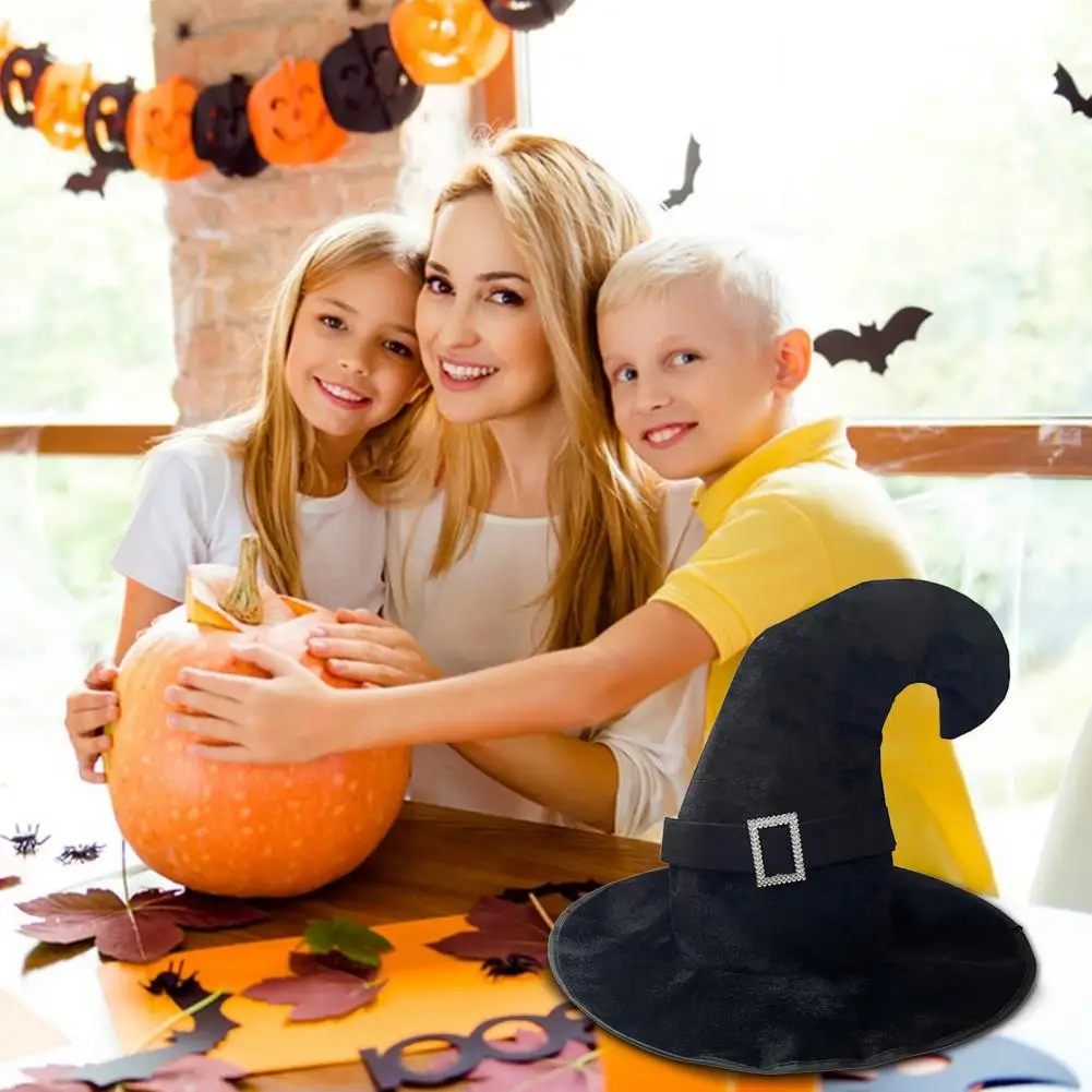 لحلي الهالوين التأثيرية، قبعة ساحرة خفيفة الوزن، إكسسوار أزياء الهالوين، تصميم أزرار غامضة، قبعة ساحرة مخملية