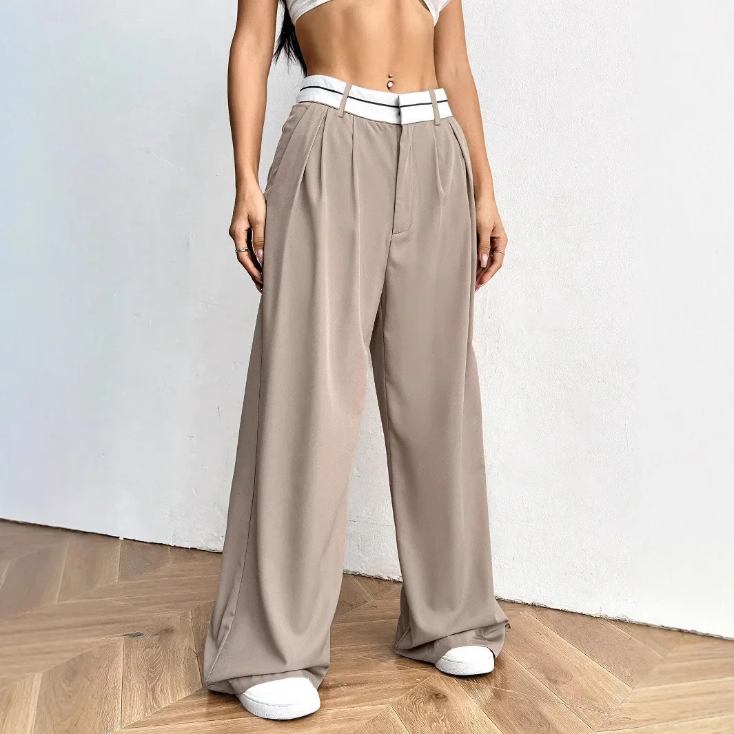 سراويل بدلة فضفاضة مناسبة 2025 وصلت حديثًا سراويل نسائية طويلة مريحة بنطال ذو قصة أرجل واسعة عصرية وأنيقة