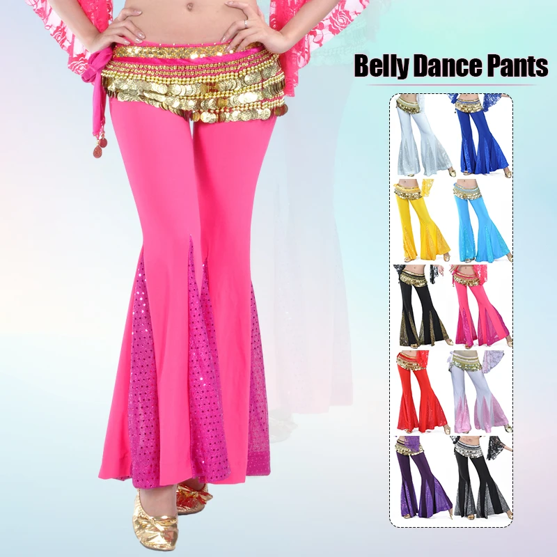 Pantalon de danse du ventre pour femmes, pantalon évasé en dentelle et mousseline de soie, Costume de princesse Bollywood indien, pantalon évasé de danse du ventre