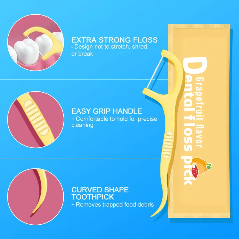 زجاجة تعبئة مستقلة بلون خيط تنظيف الأسنان 20/30/50 أعواد خيط تنظيف الأسنان بنكهة الفواكه والنعناع معبأة بشكل فردي