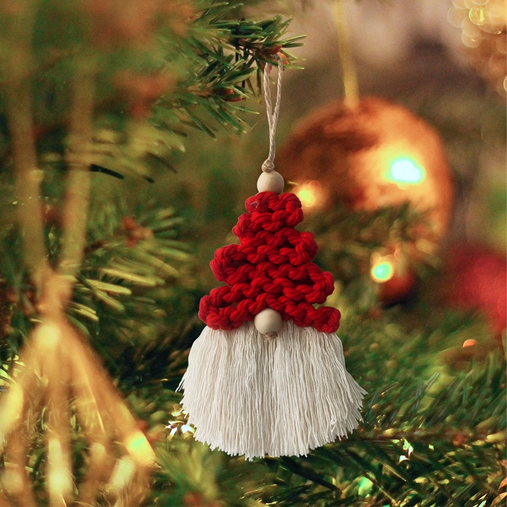 Boho Style Handmade Santa Claus Ornament for Home Hand Woven Macrame Pendant Tapestry Christmas Tree Decoration New Year Gifts