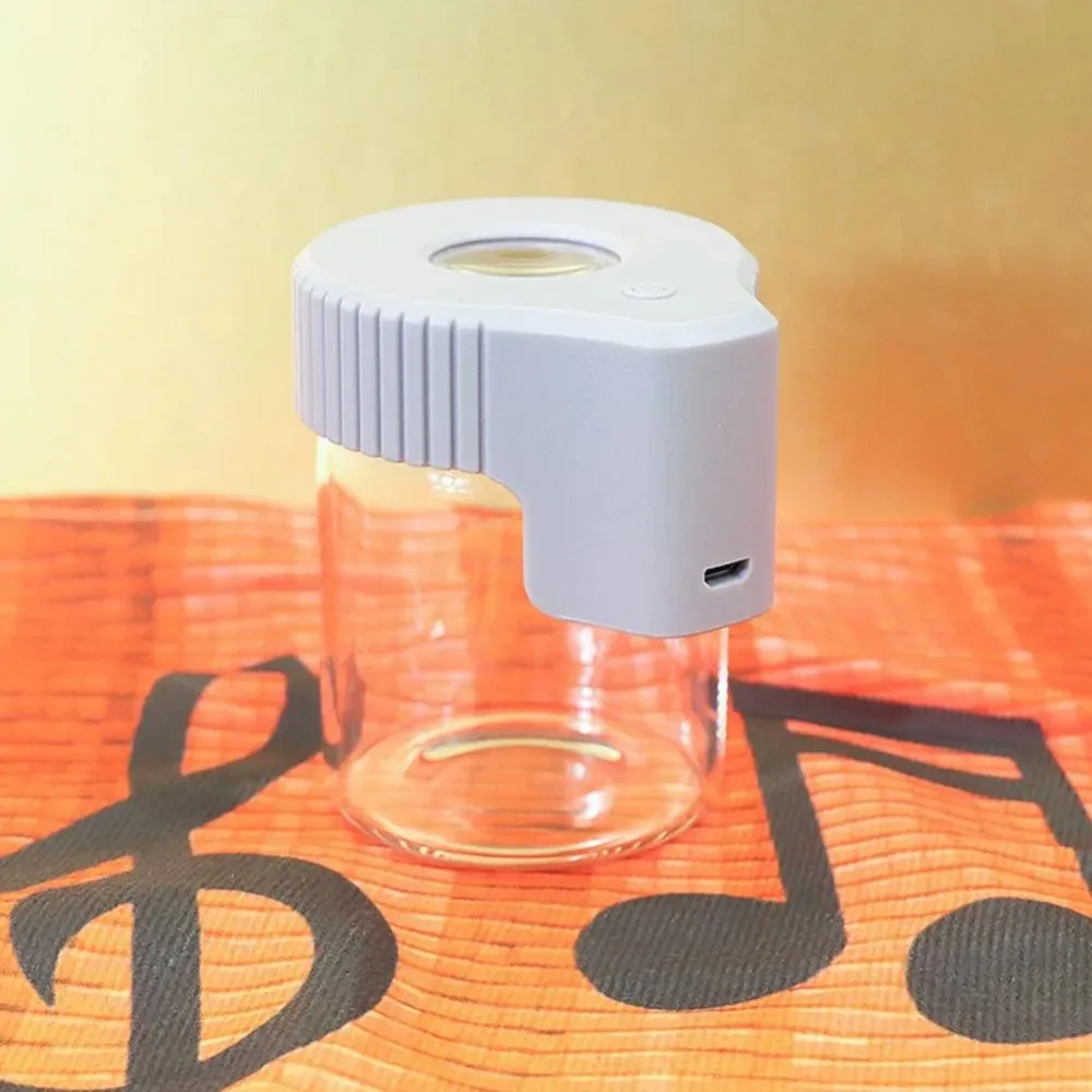 

Portable 155ml Magnifier Tobacco Box Case Jar with Led Light Luminous Herb Transparent Glass Storage Tank Smoking Accessories