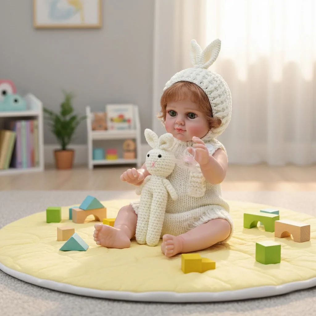 Lalka Reborn Cloveray 48 cm, całe ciało z winylu, realistyczna, 20-calowy zestaw z dzierganym króliczkiem, lalka winylowa ręcznie robiona, wysoka jakość kolorów, zabawka, prezent dla dziecka