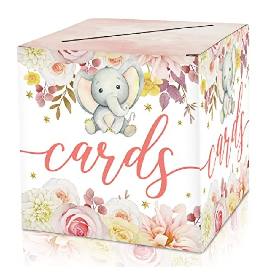 صندوق بطاقات على شكل فيل وردي بألوان مائية قابلة للطي على شكل زهور أو صندوق هدايا لحفلات استقبال المولود الجديد وحفلات أعياد الميلاد وحفلات التخرج