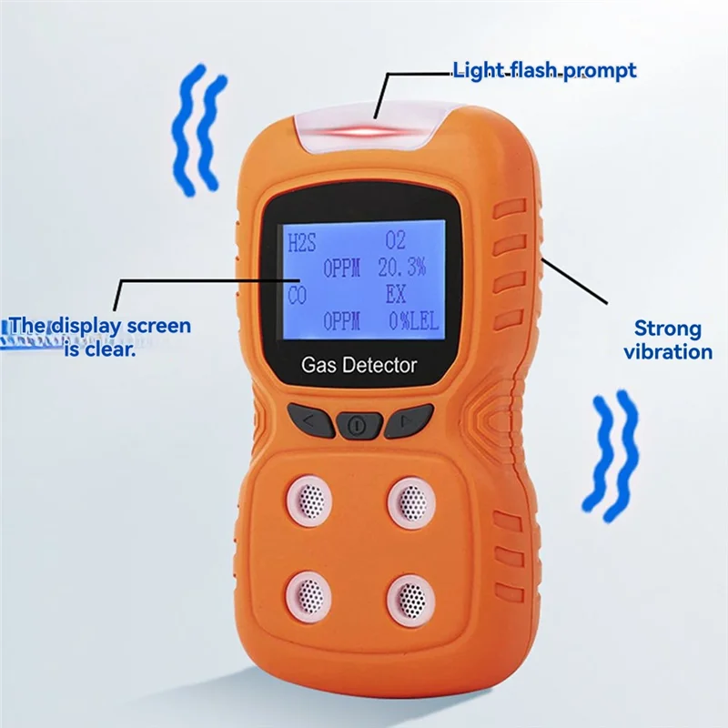 

B08B-Portable Alarm Sensor 4-In-1 Gas Detector For Oxygen, Combustibles, Hydrogen Sulfide, Carbon Monoxide US Plug