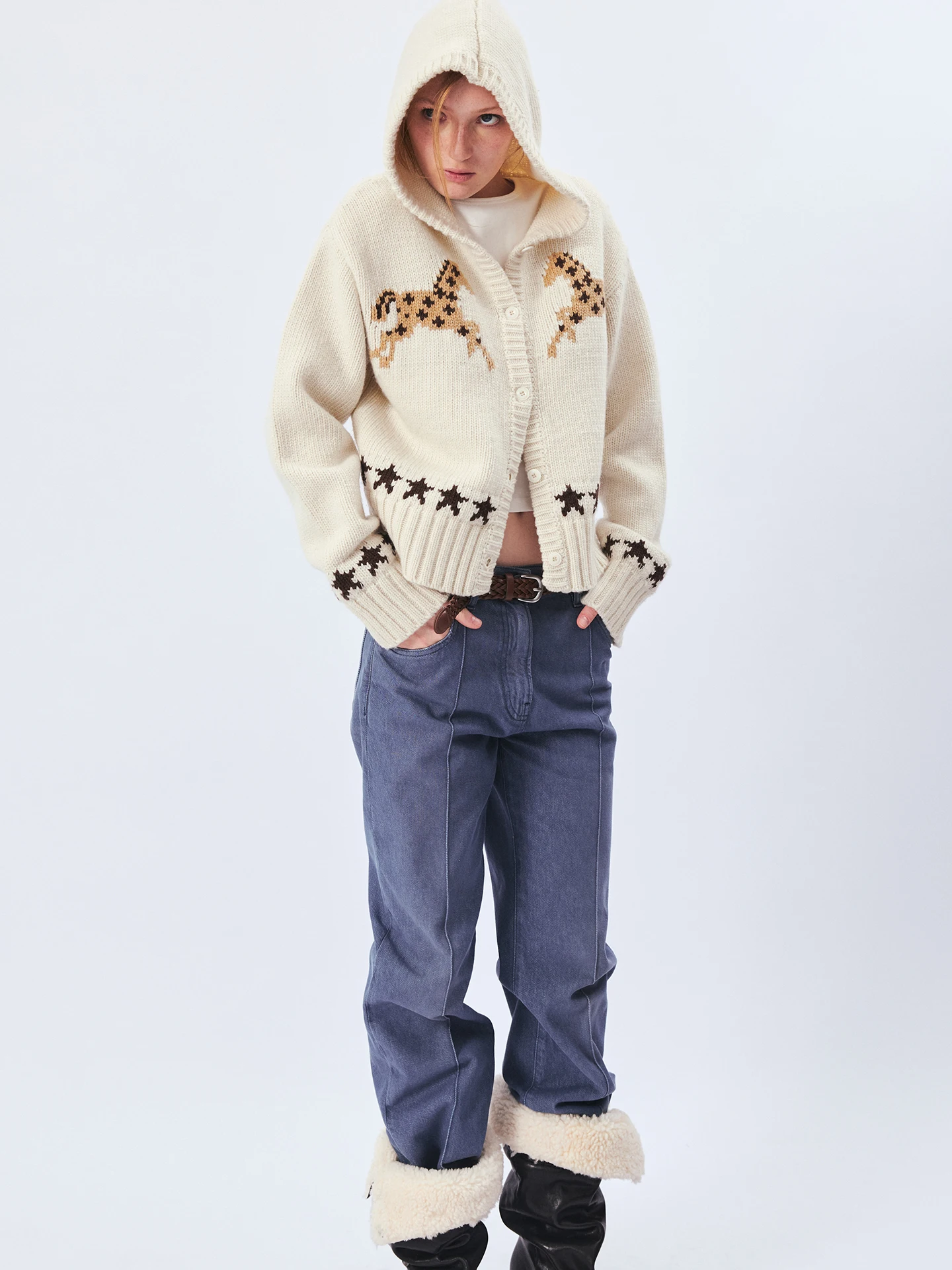 

Cisas Pattern Woolen Thi Needle Hat Sweater Cardigan Women's Winter Warm Faion Online Exclusive Regular Fit T