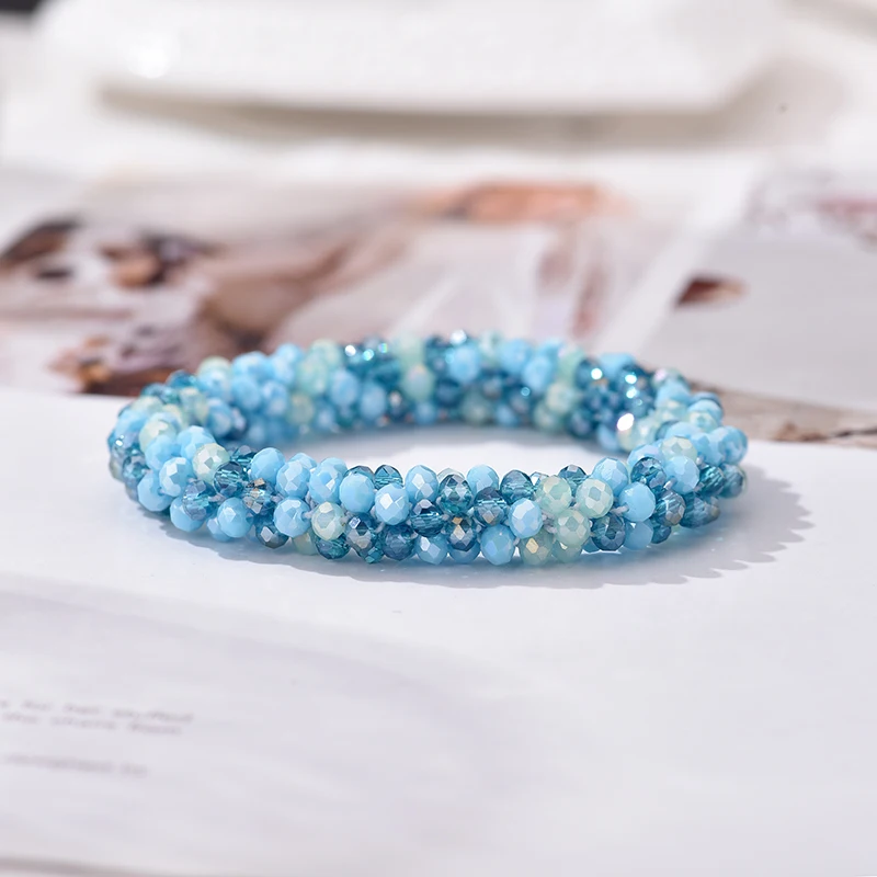 Colorful Fashion Bead Elastic Bracelet Handmade Strand Stretch Bracelets For Women Gift Hair Accessories Glass Beads Jewelry