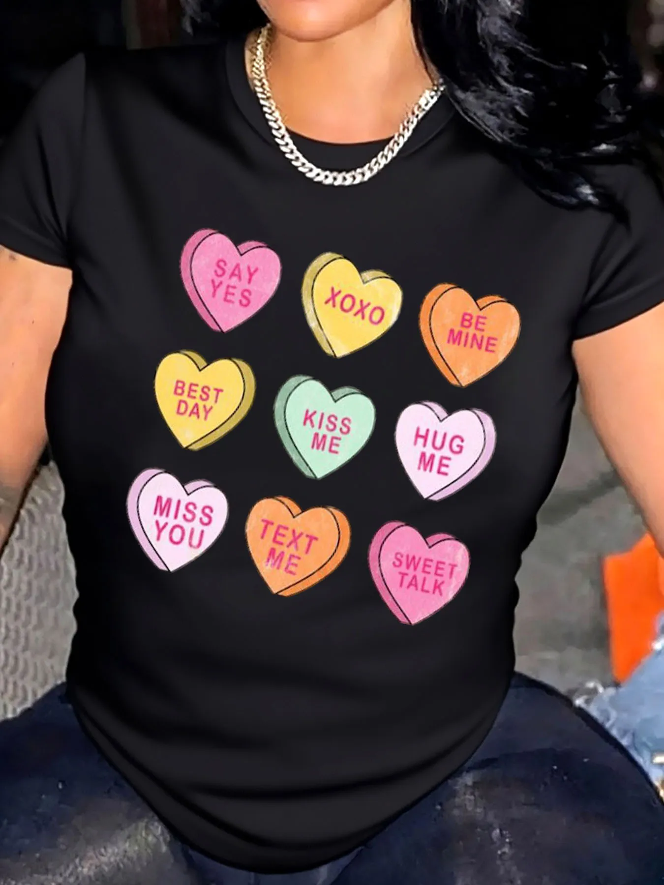 Vrouwen Plus Size T-shirt Valentijn Harten Zeg Ja Xoxo Wees Mijn Beste Dag Kus Me Knuffel Me Miss You Tekst Me Sweet Talk Outdoor Wear