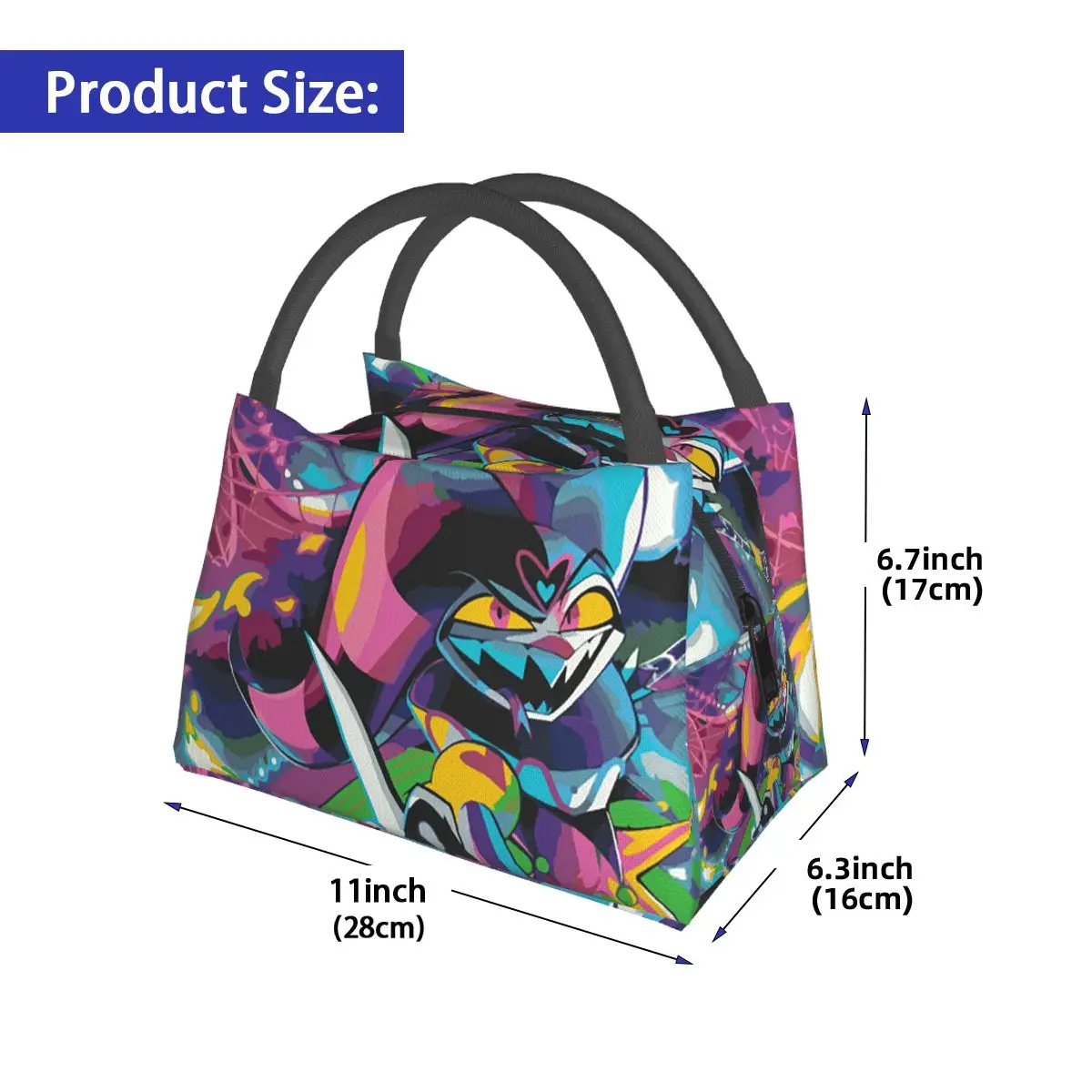 Anime Helluva Boss Fizzarolli Insulated Lunch Bag for Women Picnic Storage Food Boxes Container Cooler Thermal Lunch Box Tote