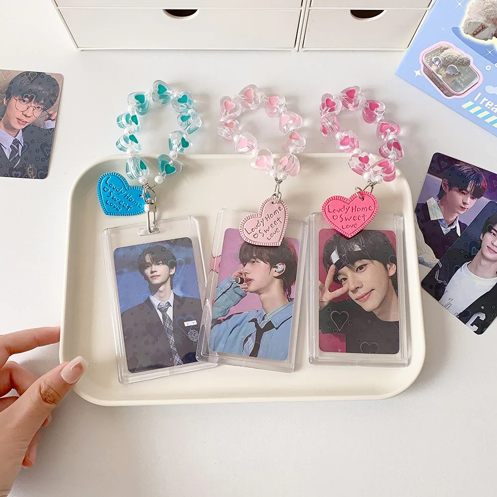 Acrylic PVC Card Cover Photocard Holder Love Heart Pendant Hanging Decoration Idol Card Display Protector Snowflake Korean Style