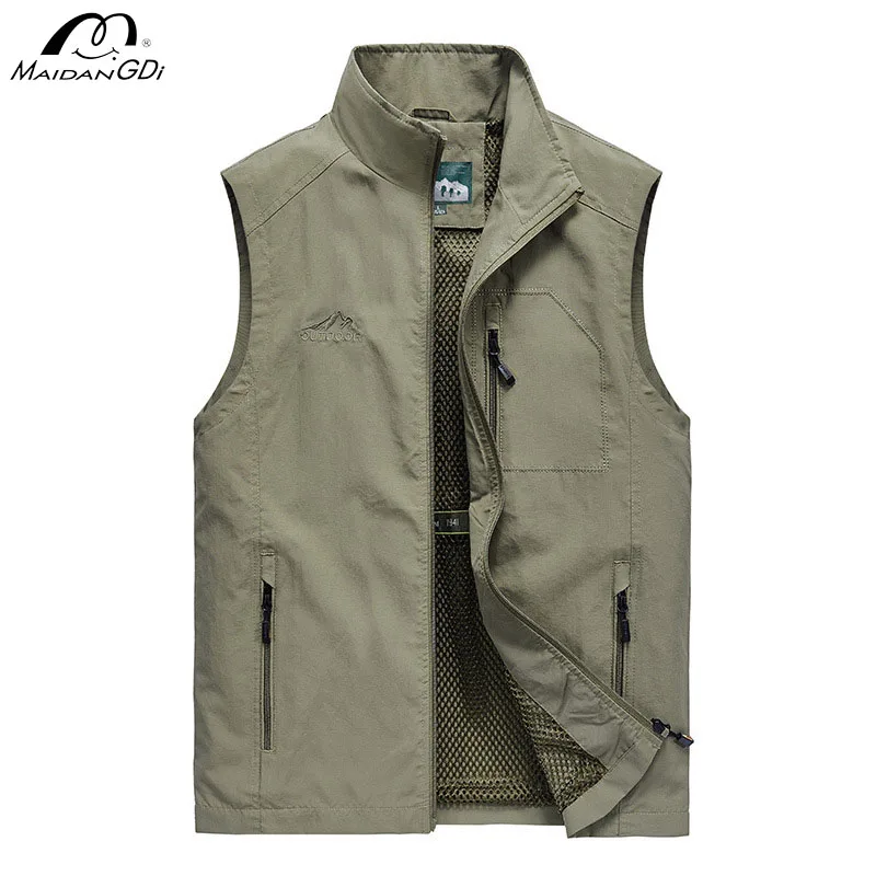 MaiDangDi Sleeveless High Collar Men's Vest Fashionable Mesh Lining Mens Jacket Outdoor Sports Leisure Oversized Male Clothing