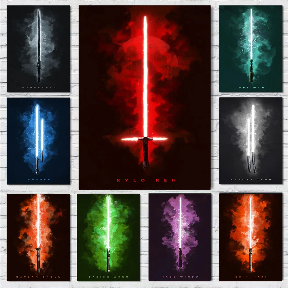 Popular Disney Movies Star Wars Lightsaber Prints Poster Canvas Painting Modern Wall Art Pictures Living Room Bedroom Home Decor