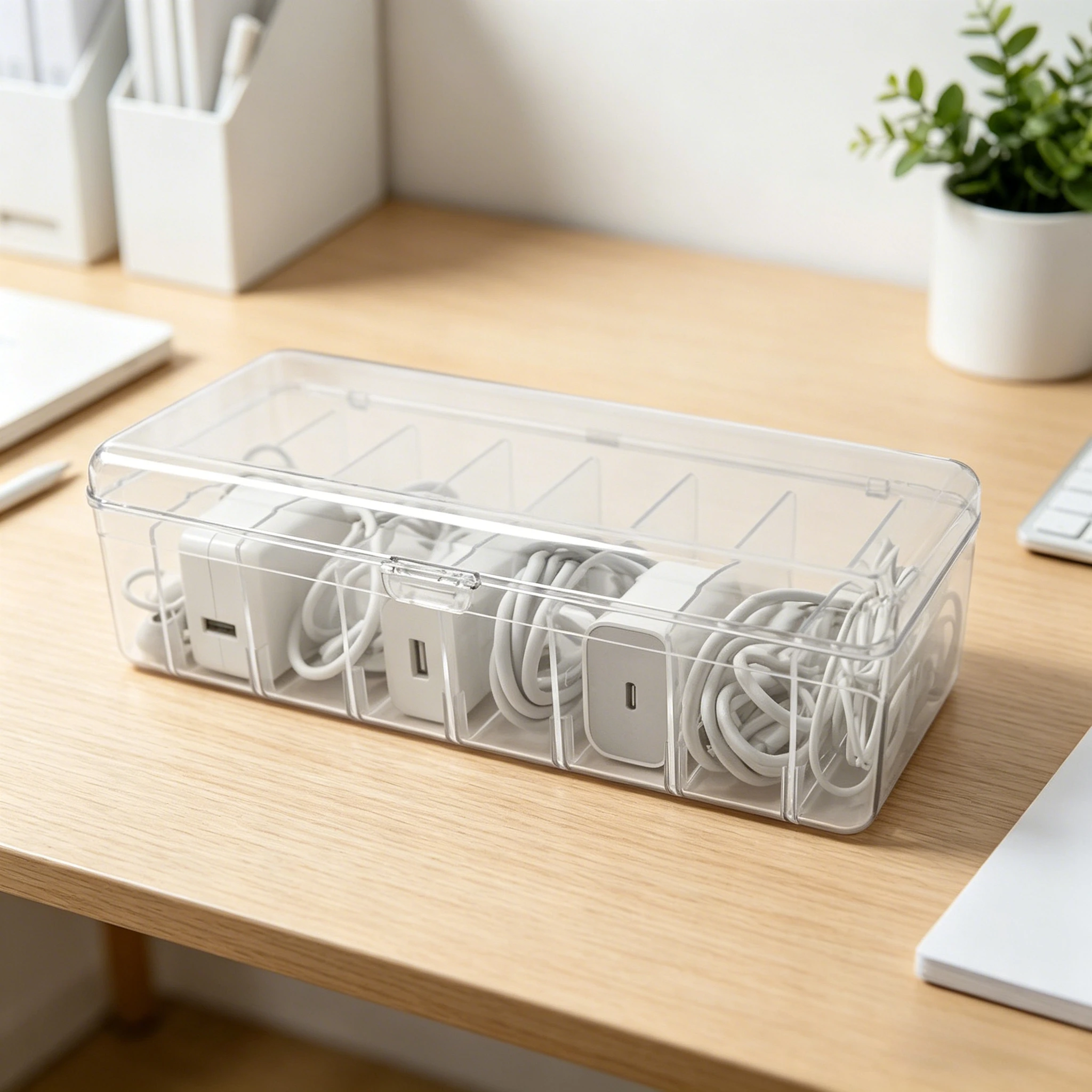 Transparente Kunststoff-Kabelorganizer-Boxen Schreibtischzubehör Aufbewahrungsbox für Schubladen, Bürobedarf, Elektronik-Management