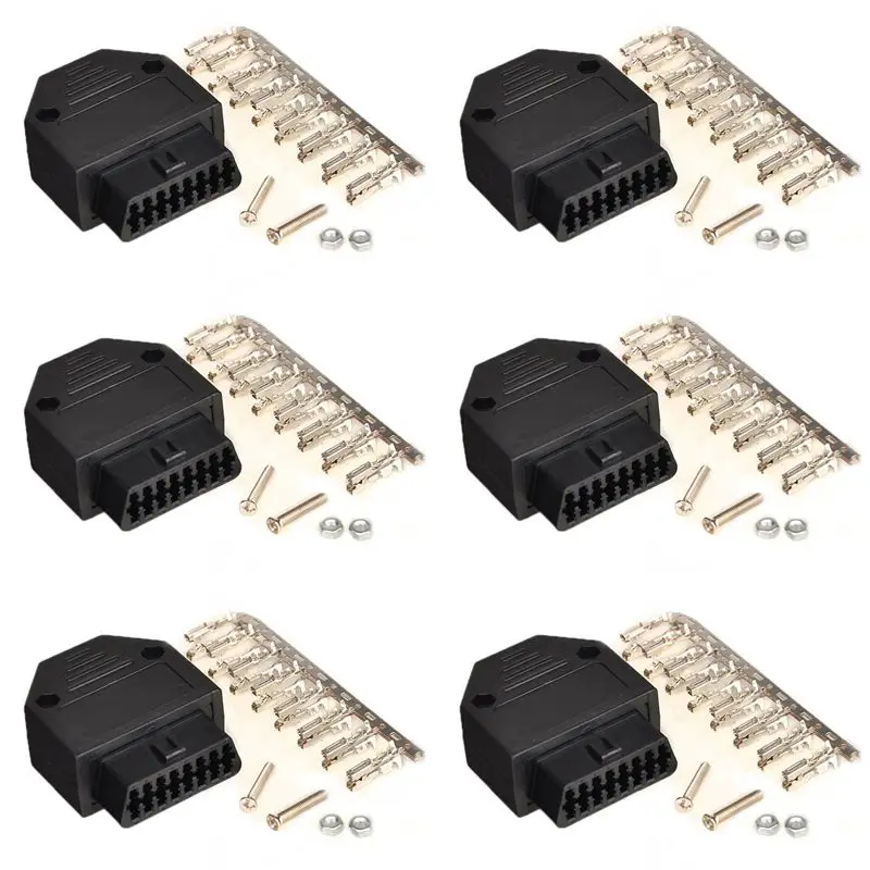 6X OBD2 OBD II 16 Pin Connector Socket Diagnostic Tool Adapter OBD Connector + Enclosures + Terminal + Screws-A08Q