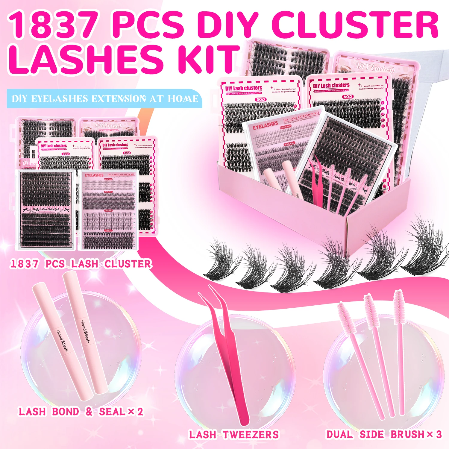 가짜 속눈썹 연장 키트 (선물 상자 포함!) 다양한 스타일이 너무 많아요, 어떤 상황에도 자유롭게 믹스 앤 매치할 수 있어요!