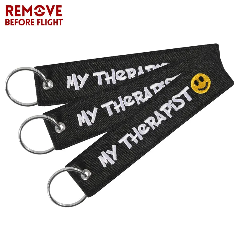 5PCS MY THERAPiST Embroidery Keychain Motorcycles Car Key Chain Men Women Aircrafe Travel Fashion Key Holder Keyrings