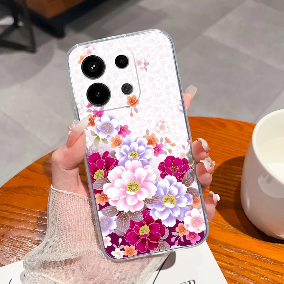 Phone Cases For Xiaomi Redmi Note 13 4G Cute Cats Transparent Silicone Soft TPU Coques For Note 13Pro 4G Shockproof Cover Fundas