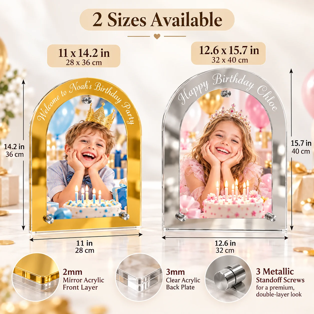 Personalized Acrylic Wedding Welcome Sign Custom Mirror Acrylic Photo Frame Double Layer Gold Silver for Bridal Party Occasions