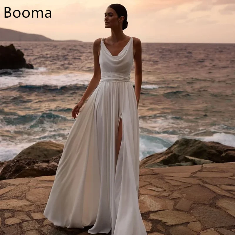 

Booma Simple V-Neck A-Line Side Split Wedding Dresses Long Corset Spaghetti Strap Elegant Brides Gown Custom Made 2025