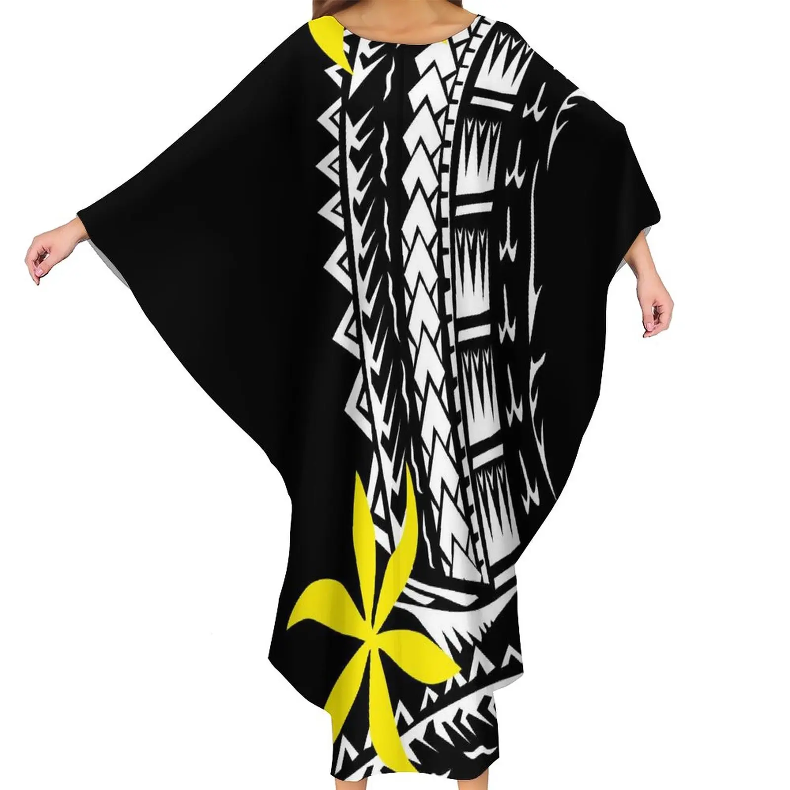 Pacific Island Art One Size Cloak Polynesian True Size Womens Clothing Oversize Bat Ponchos Tribal Design Samoan Butterfly Dress