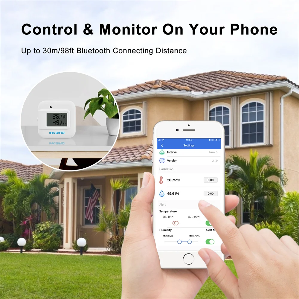 INKBIRD IBS-TH2 Plus Bluetooth Thermometer&Hygrometer Smart Sensor with External Probe Magnet Notification Alert for Greenhouse