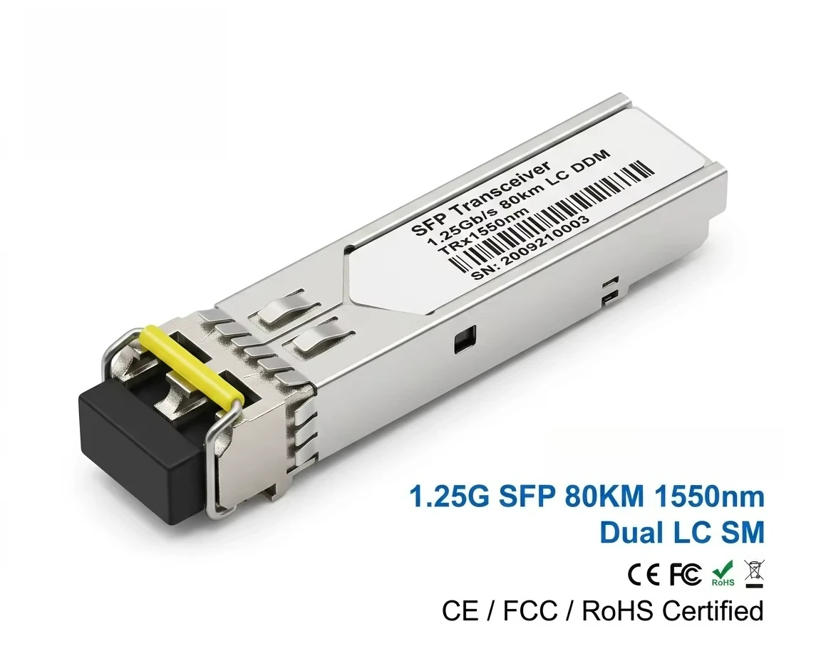 1.25G SFP Dual Fiber LC DDM 1550nm 80km Gigabit Single Mode Fiber Optical Transceiver Module