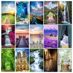 Nature Landscape 3D Door Stickers Self Adhesive Forest Waterfall Scenery Door Mural Wallpaper for Fridge Closet Wardrobe Decor