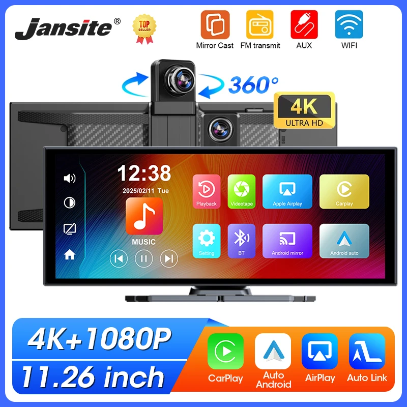

11.26 inch Car Intelligent Screen 4K Dash Cam Wireless Carplay Android Auto Dual Lens Recorder Dashboard Car DVR BT FM AUX GPS