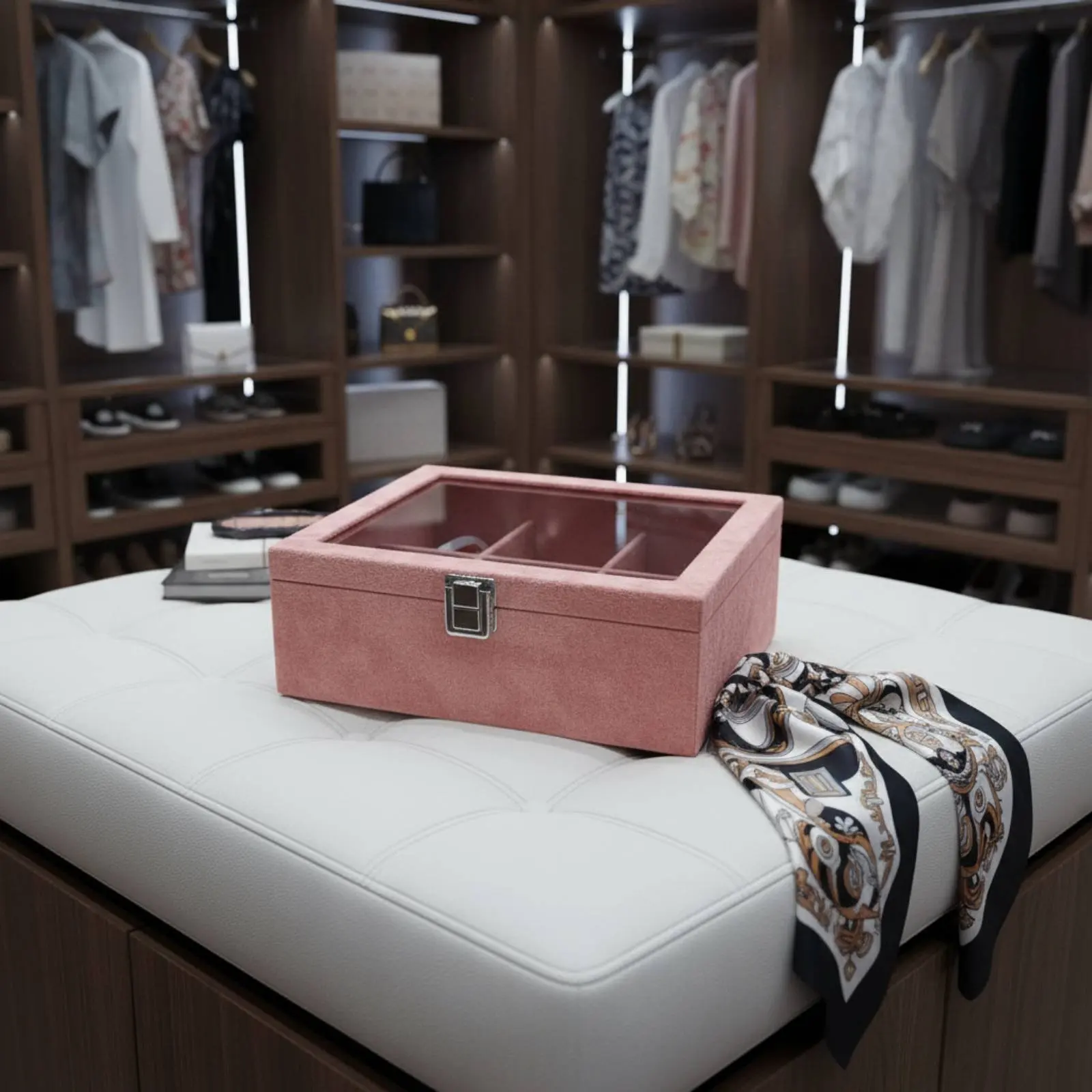 

Bracelet Organizer with Pillows Removable Inserts Soft Watch Storage Box Jewelry Display Case with Clear Lid Dustproof